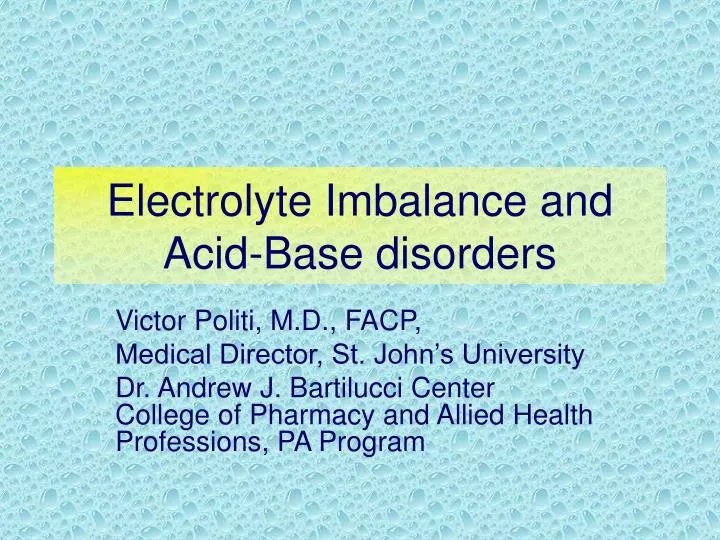 electrolyte imbalance and acid base disorders