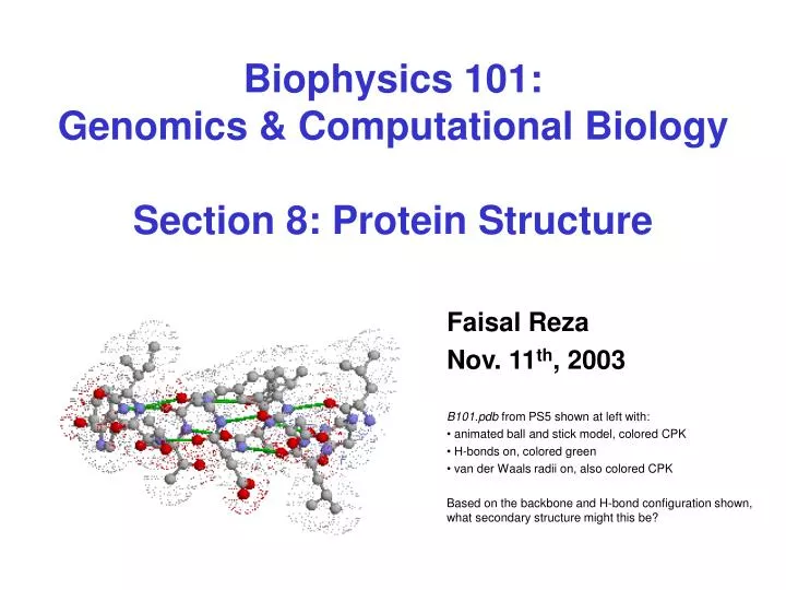 biophysics 101 genomics computational biology section 8 protein structure
