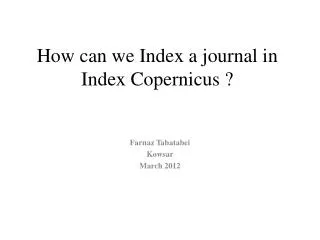 How can we Index a journal in Index Copernicus ?