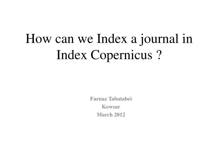 how can we index a journal in index copernicus