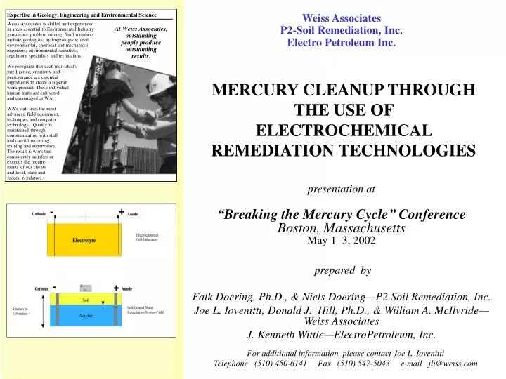 mercury cleanup through the use of electrochemical remediation technologies