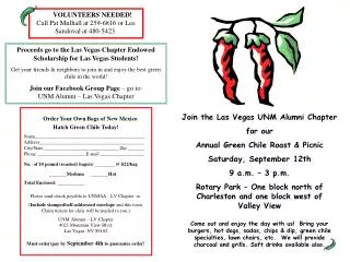 Join the Las Vegas UNM Alumni Chapter for our Annual Green Chile Roast &amp; Picnic