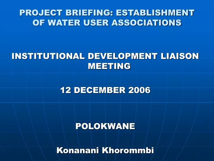 project briefing establishment of water user associations