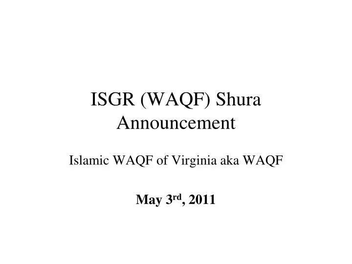isgr waqf shura announcement