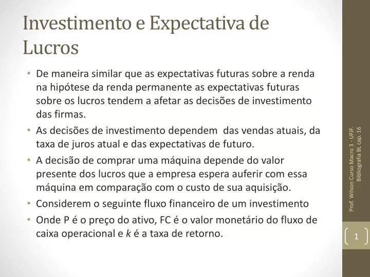 investimento e expectativa de lucros