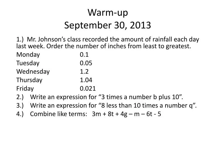 warm up september 30 2013