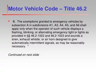 Motor Vehicle Code – Title 46.2