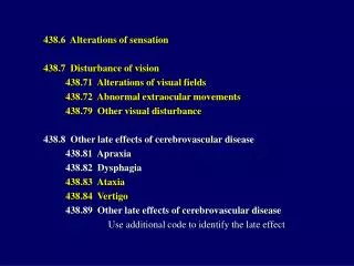 438.6 Alterations of sensation 	438.7 Disturbance of vision