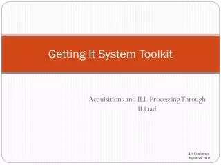 Getting It System Toolkit