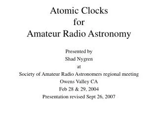 Atomic Clocks for Amateur Radio Astronomy