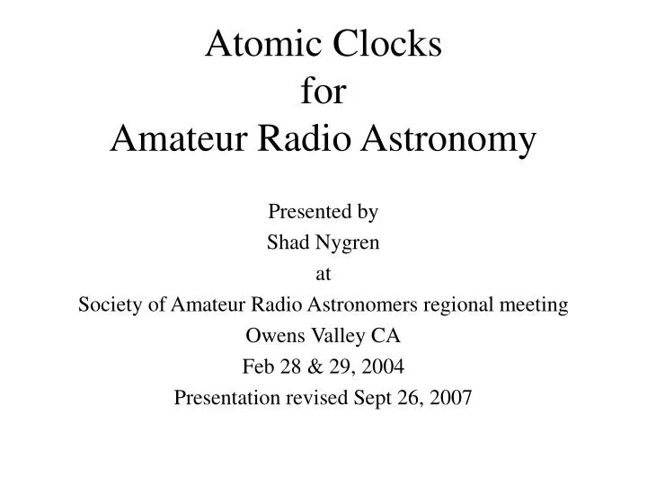 atomic clocks for amateur radio astronomy