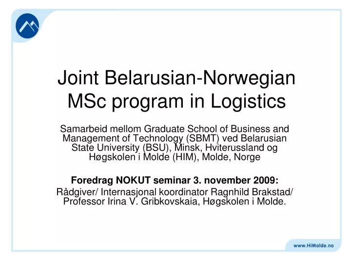 joint belarusian norwegian msc program in logistics