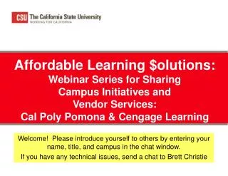 Affordable Learning $olutions: Webinar Series for Sharing Campus Initiatives and