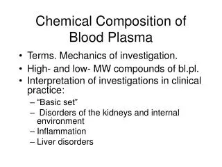 Chemical Composition of Blood Plasma