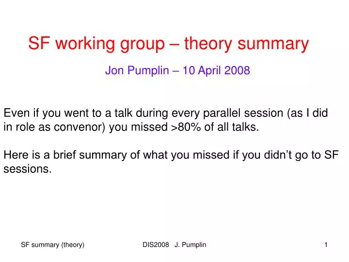 sf working group theory summary