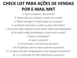 check list para a es de vendas por e mail mkt