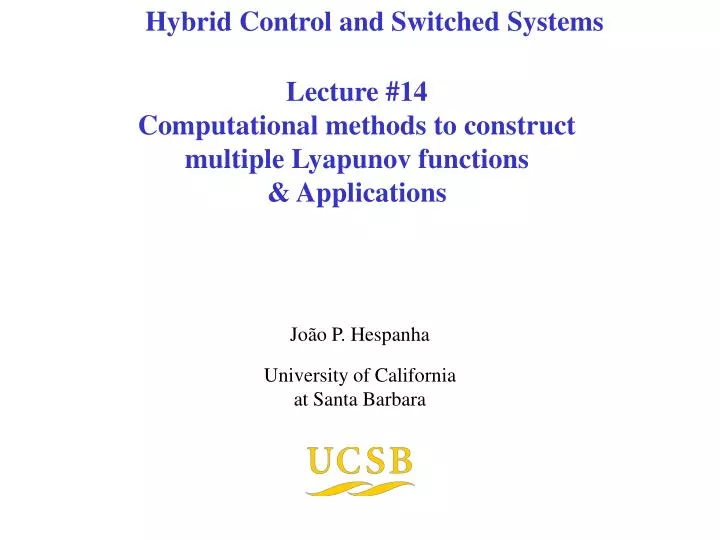 lecture 14 computational methods to construct multiple lyapunov functions applications