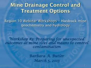 Workshop #3: Preparing for unexpected outcomes at mine sites and means to control contamination