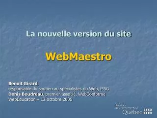 la nouvelle version du site webmaestro