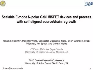 Scalable E-mode N-polar GaN MISFET devices and process with self-aligned source/drain regrowth