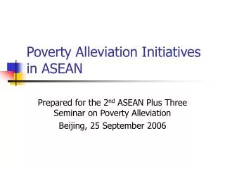 Poverty Alleviation Initiatives in ASEAN