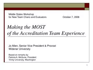 Making the MOST of the Accreditation Team Experience