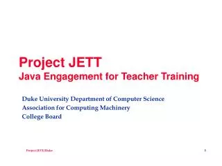 Project JETT Java Engagement for Teacher Training