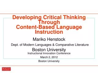 Instructional Innovation Conference March 2, 2012 Boston University