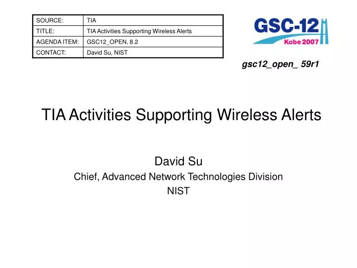 tia activities supporting wireless alerts