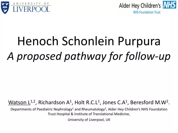 henoch schonlein purpura a proposed pathway for follow up