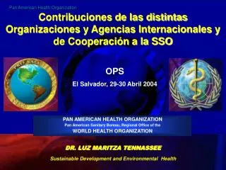 PAN AMERICAN HEALTH ORGANIZATION Pan American Sanitary Bureau, Regional Office of the