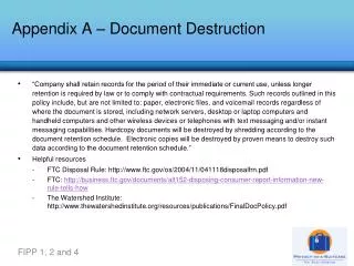 Appendix A – Document Destruction