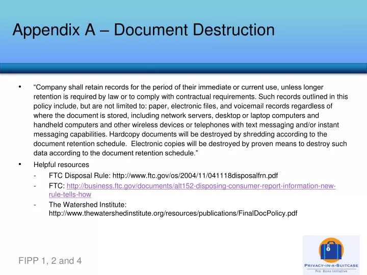 appendix a document destruction
