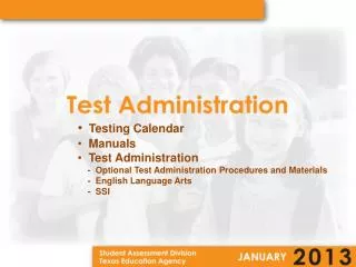 Testing Calendar Manuals Test Administration