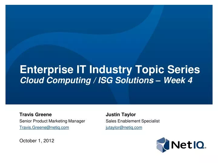 enterprise it industry topic series cloud computing isg solutions week 4