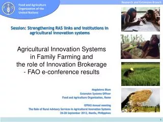 Session: Strengthening RAS links and institutions in agricultural innovation systems