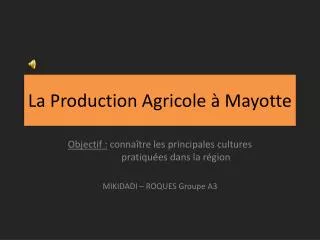 La Production Agricole à Mayotte