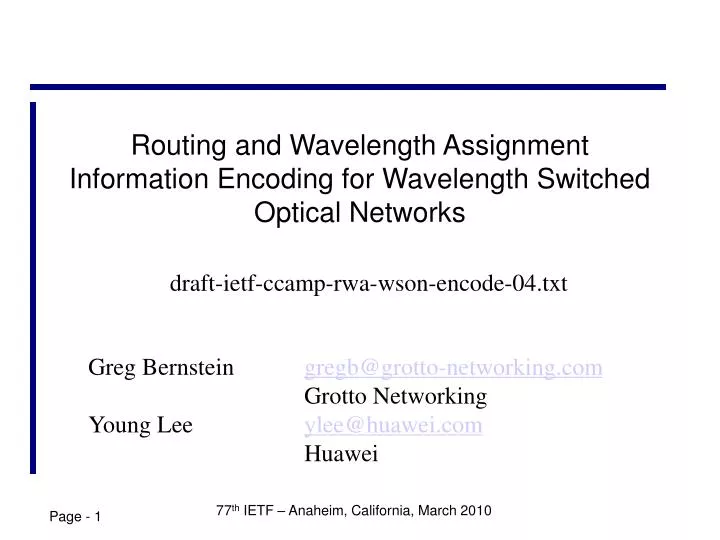 routing and wavelength assignment information encoding for wavelength switched optical networks