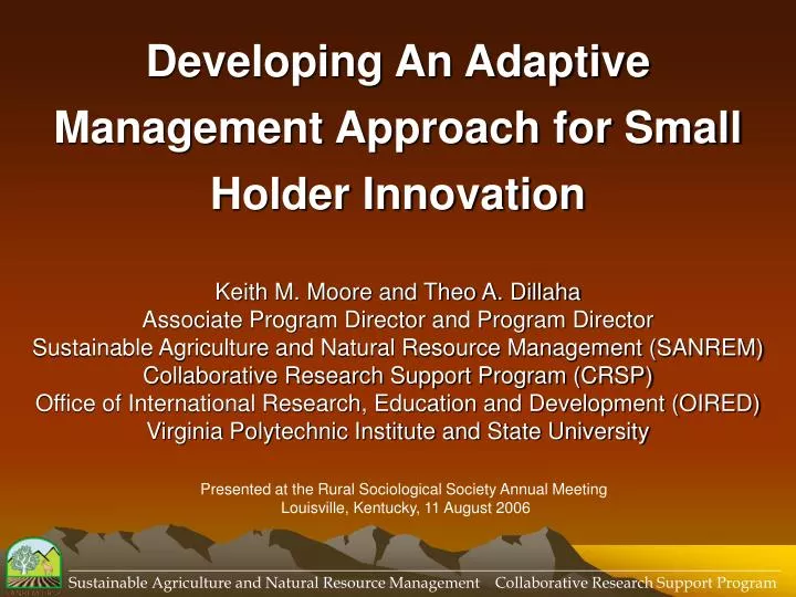developing an adaptive management approach for small holder innovation