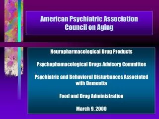 American Psychiatric Association Council on Aging