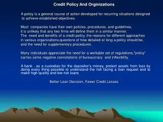 Credit Policy And Orginizations