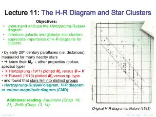 Lecture 11: The H-R Diagram and Star Clusters