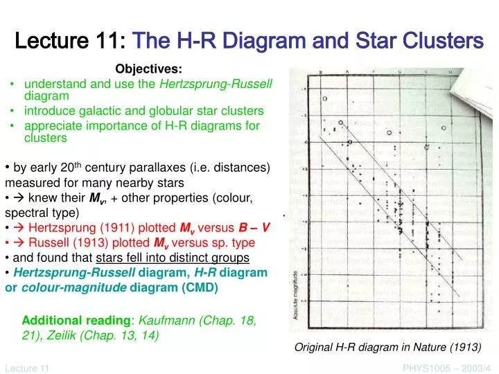 lecture 11 the h r diagram and star clusters