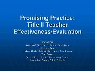Promising Practice: Title II Teacher Effectiveness/Evaluation