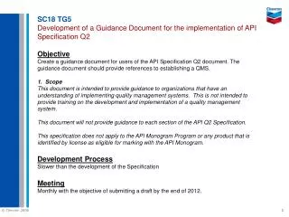 SC18 TG5 Development of a Guidance Document for the implementation of API Specification Q2