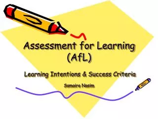 Assessment for Learning (AfL) Learning Intentions &amp; Success Criteria Samaira Nasim