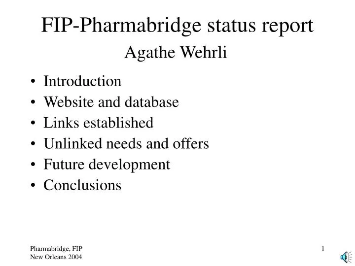 fip pharmabridge status report agathe wehrli