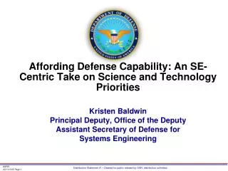 Affording Defense Capability : An SE-Centric Take on Science and Technology Priorities