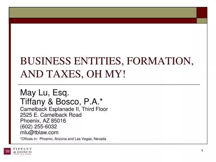 business entities formation and taxes oh my
