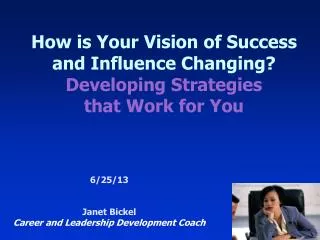 How is Your Vision of Success and Influence Changing? Developing Strategies that Work for You